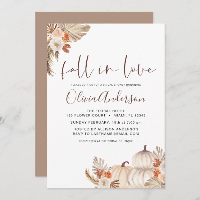 Invitation Chute en Amour Fête des mariées Pampas Grass Terra (Devant / Derrière)