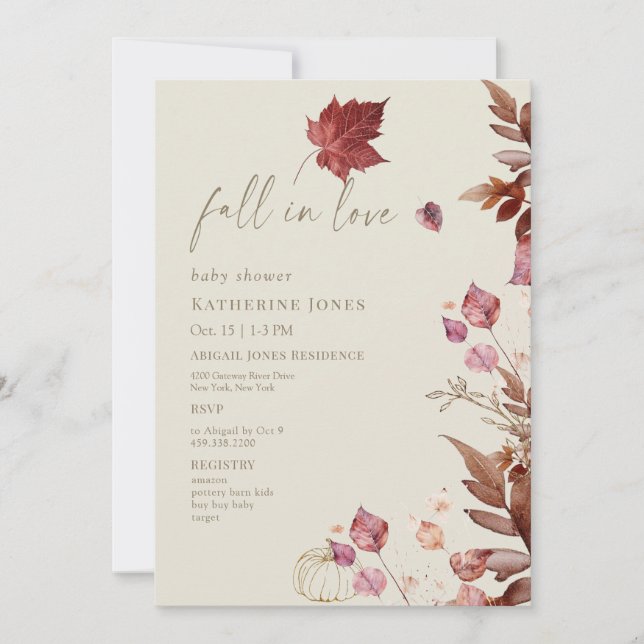 Invitation Chute en amour Feuillage d'automne Baby shower bei (Devant)
