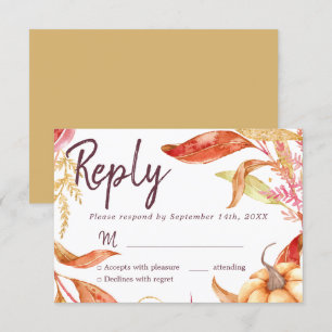 Invitation Chute en amour Feuillage doré Automne Jaune RSVP
