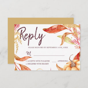 Invitation Chute en amour Feuillage doré Automne Jaune RSVP