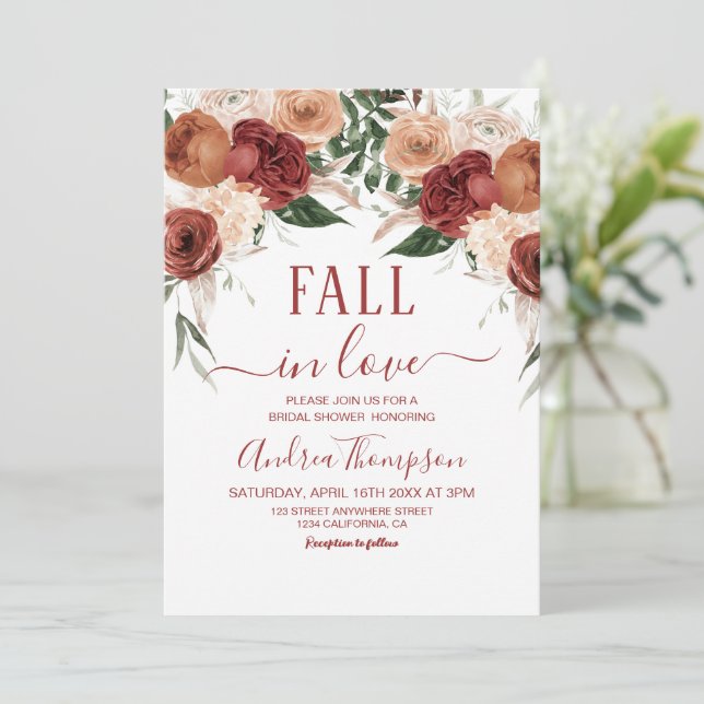 Invitation Chute en amour Fleurs Marsala Chute nuptiale (Debout devant)