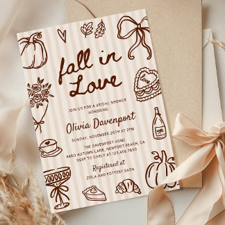 Invitation Chute en Amour Main tiré Doodle Fête des mariées c
