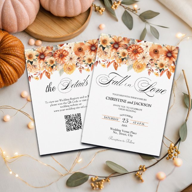 Invitation Chute en amour QR Code Boho Floral Mariage (Créateur téléchargé)