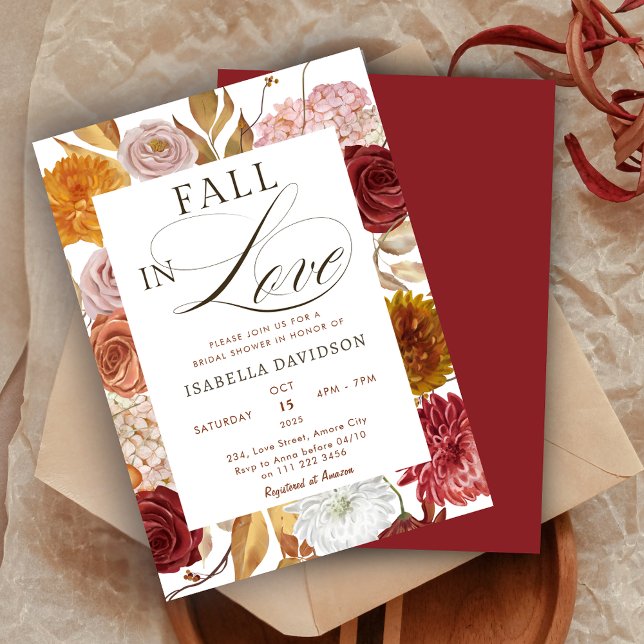 Invitation Chute en amour rouille florale Fête des mariées d' (Fall in Love Floral Rust Autumn Bridal Shower Invitation)