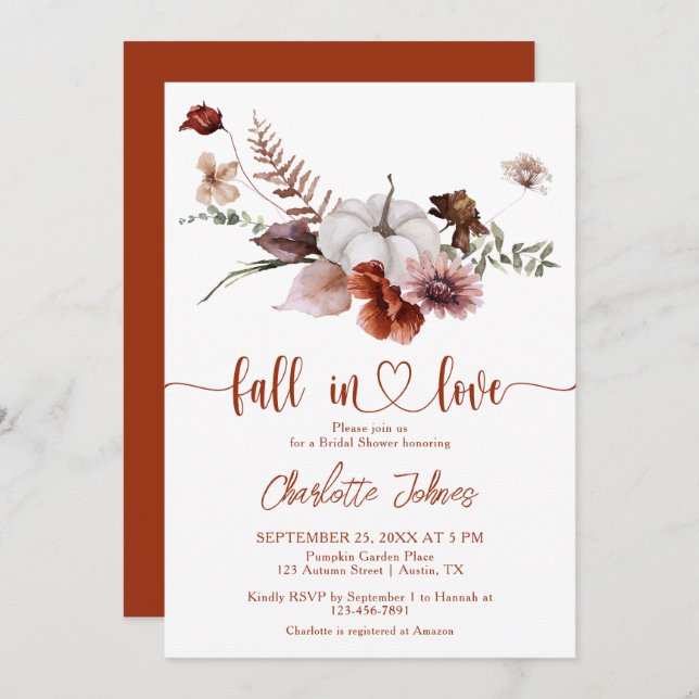 Invitation Chute en amour Rouille Flore Fête des mariées auto (Devant / Derrière)