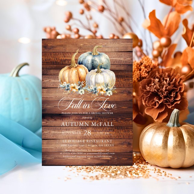 Invitation Chute en Amour Rustique Fête des mariées Citrouill (Fall in Love Rustic Bridal Shower Gold Pumpkins Invitation)