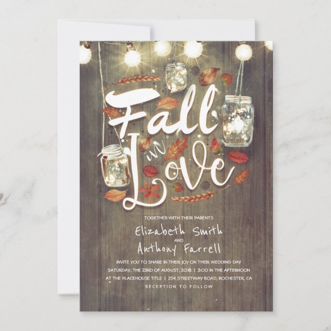 Invitation Chute en Amour Rustique Mason Jar Mariage (Devant)