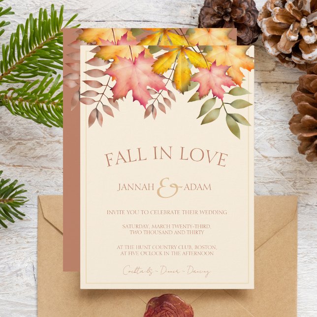 Invitation Chute en amour Terracotta Automne Feuilles Mariage (Créateur téléchargé)