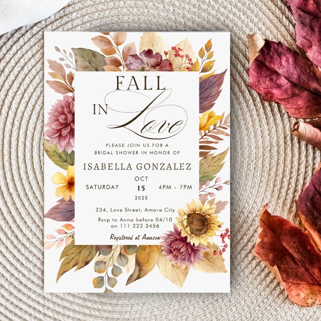 Invitation Chute en amour Tournesol Fête des mariées d'automn (Fall in Love Sunflower Autumn Bridal Shower Invitation)