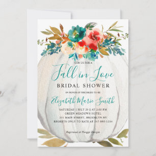 Invitation Chute en amour Turquoise Floral Citrouille Fête de