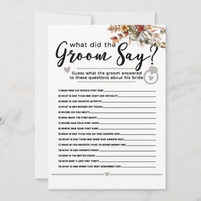 Invitation Chute Fleur sauvage Birch Tree Fête des mariées Je (Devant)