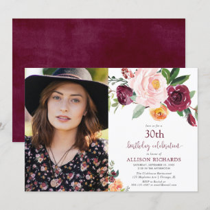 Invitation Chute floral bordeaux rousse rose pâle photo d'ann