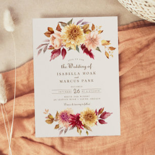 Invitation Chute Floral Golden Scarlet Mariage Feuille