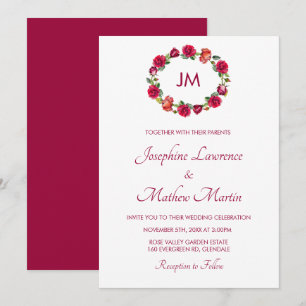 Invitation Chute Floral Rose Mariage de monogramme de couronn
