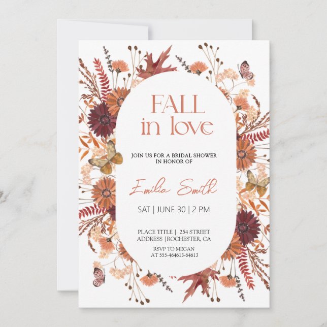 Invitation Chute Florale Automne Douche nuptiale (Devant)