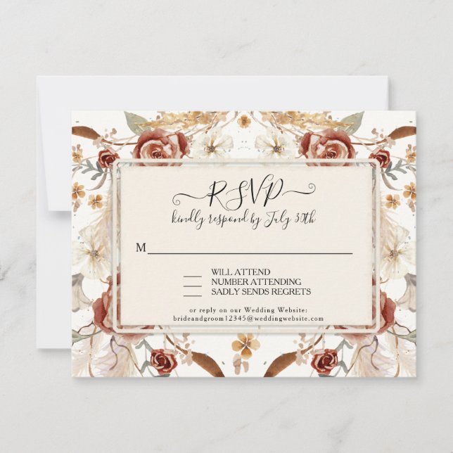 Invitation Chute Florale Rouge Aquarelle Réponse du feuillage (Devant)