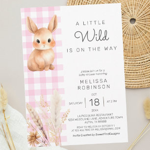 Invitation Chute Forêt Bunny Cub Pampas Baby Girl Douche