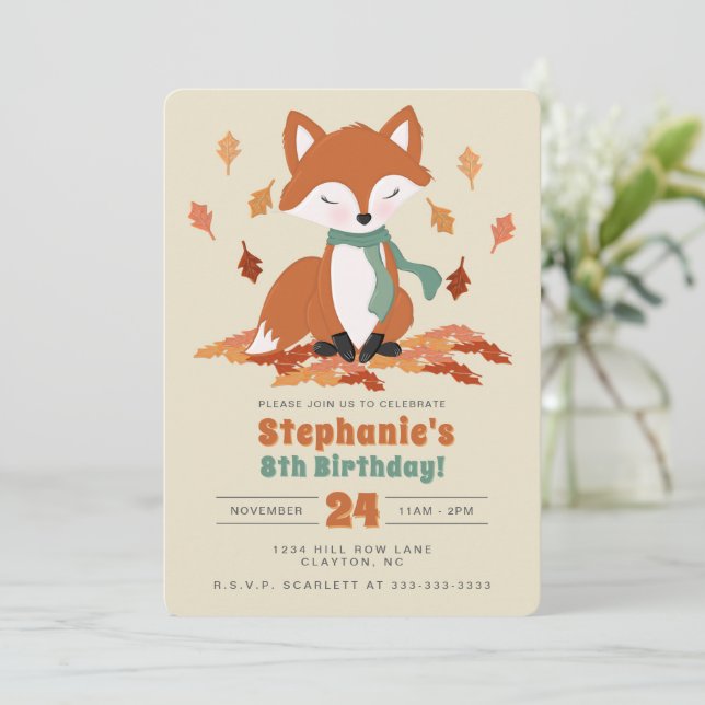 Invitation Chute Fox Woodland Anniversaire (Debout devant)