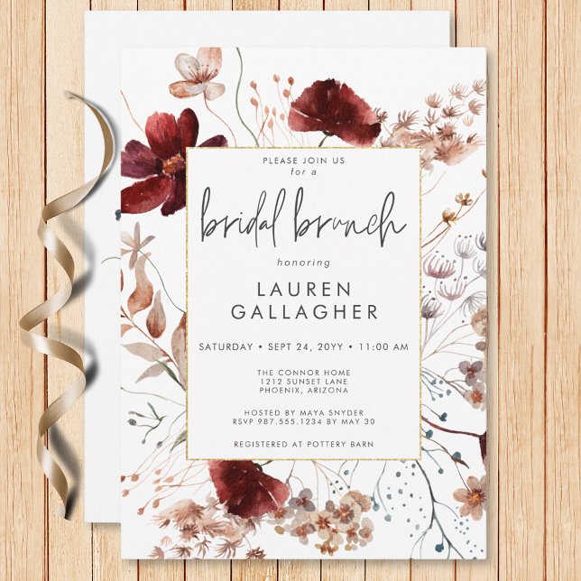 Invitation Chute moderne Rouille Fleur sauvage Frame Bridal B (Modern Fall Rust Wildflower Frame Bridal Brunch Invitation)