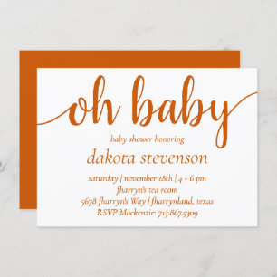 Invitation Chute simple Oh bébé Brûlé Orange Script douche