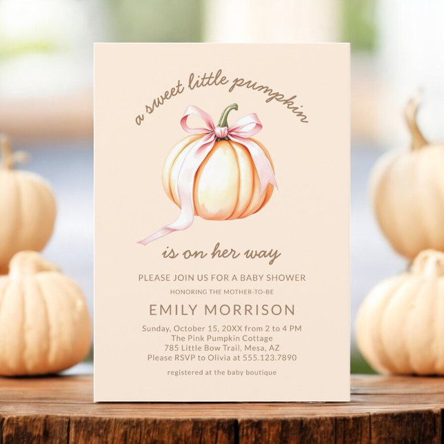 Invitation Chute Sweet Petit Citrouille Baby shower Bow rose (Créateur téléchargé)