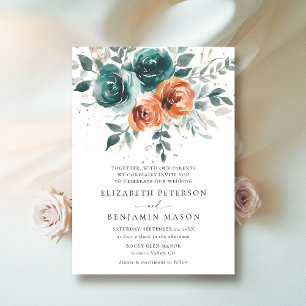 Invitation Chute Turquoise Burange Orange Floral Mariage bohè