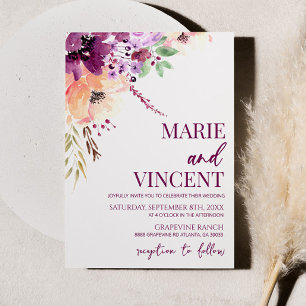 Invitation Chute Violet Aquarelle Floral Mariage