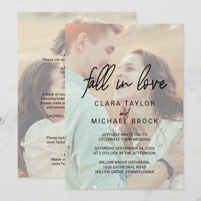 Invitation Chute Whimsical Dans L'Amour Tout En Un Mariage (Devant / Derrière)