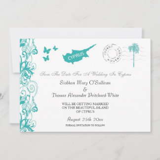 Invitation Chypre Enregistrer La Date En Aqua Et Blanc