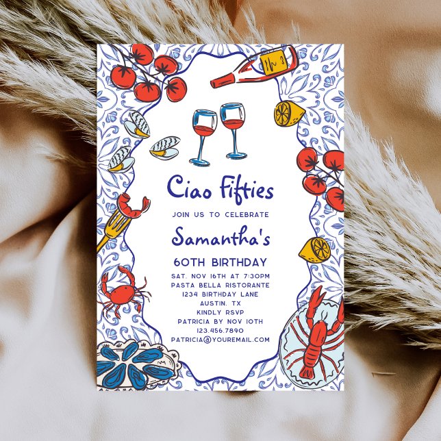 Invitation Ciao 50s Italian Seafood Wine Dinner 60th Birthday (Créateur téléchargé)