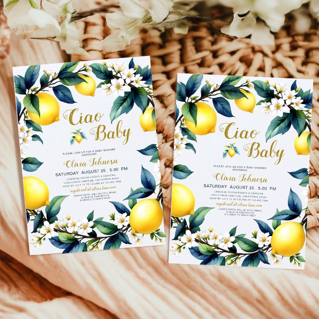 Invitation Ciao Baby Amalfi Citrus Lemon Wreath Baby Shower (Créateur téléchargé)