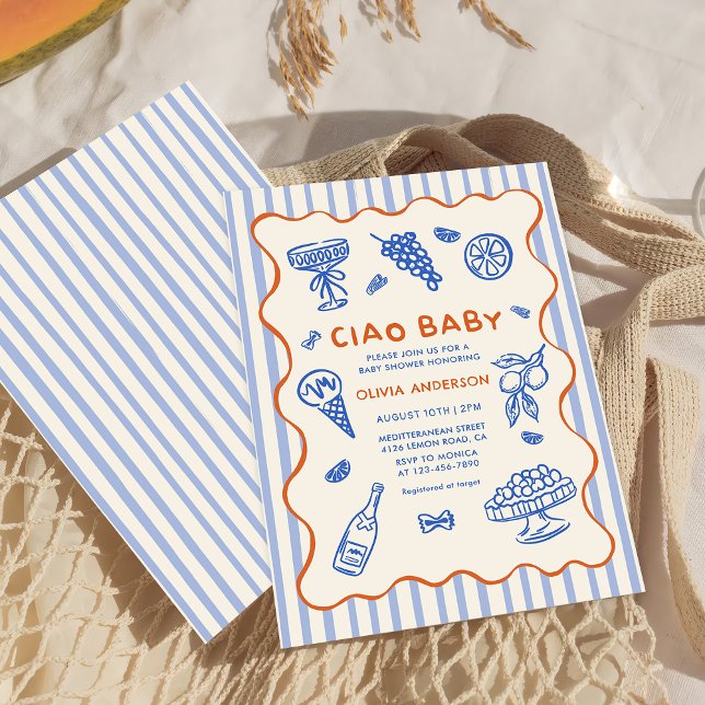 Invitation Ciao Baby Baby shower italien tiré à la main (Créateur téléchargé)