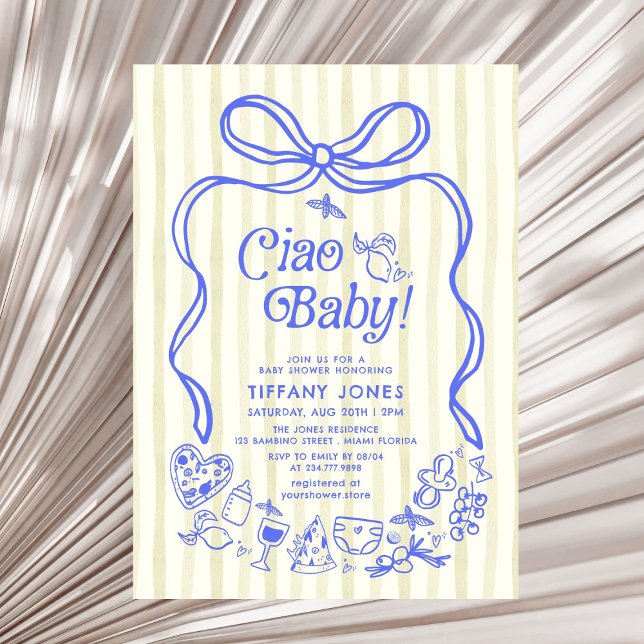 Invitation Ciao Baby Blue Jaune Citron Italien Baby shower I (Créateur téléchargé)