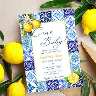 Invitation Ciao Baby Citron Carrelage bleu Baby shower italie