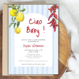 Invitation Ciao Baby Citrons Italiens Rayures Bleues Baby Sho