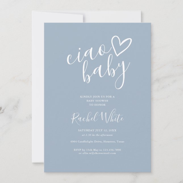 Invitation Ciao Baby Dusty Bleu Tout En Un Baby shower (Devant)
