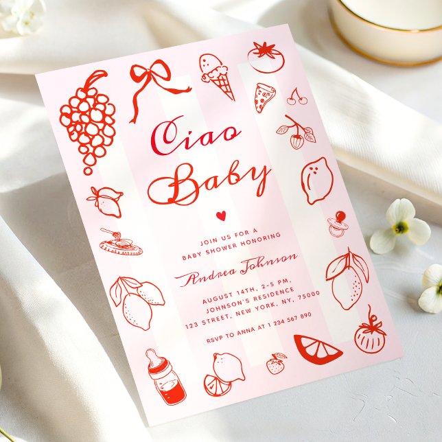 Invitation Ciao Baby Fête de Naissance Bébé au Citron Dessiné (Créateur téléchargé)