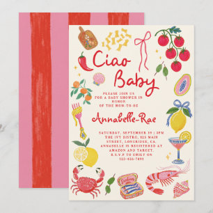 Invitation Ciao Baby Fête de Naissance Italienne Rose Rouge I