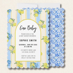 Invitation Ciao Baby, Grafeful Lemon, Carreaux Bleus Italiens