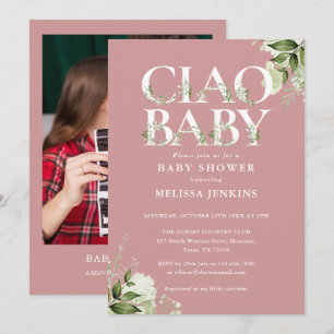 Invitation Ciao Baby Greenery Photo Dusty Baby shower Rose