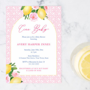 Invitation Ciao Baby Inspiré de l'Italie Citrons Rose Baby Sh