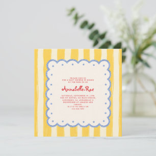 Invitation Ciao Baby Italian Yellow Stripe Baby Shower 