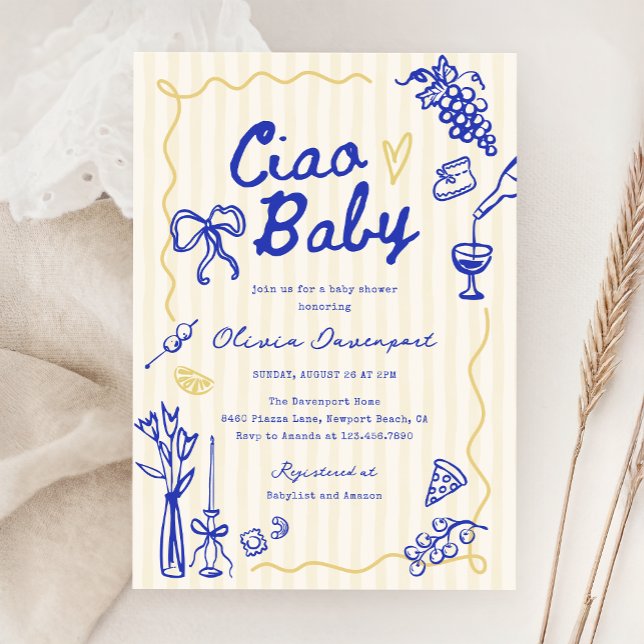 Invitation Ciao Baby Italien Bambino Baby shower à main tiré (Créateur téléchargé)