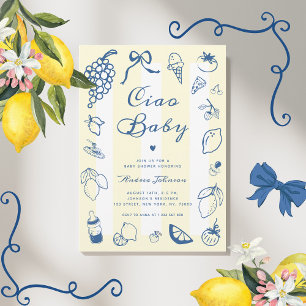 Invitation Ciao Baby Italien main tiré Baby shower citron