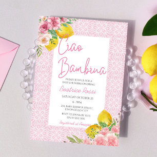 Invitation Ciao Baby Lemon Girl Baby shower italien rose