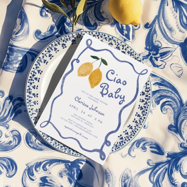 Invitation Ciao Baby Lemon Italien Amalfi Boys Baby shower (Ciao Baby Lemon Boy Baby Shower Invite)