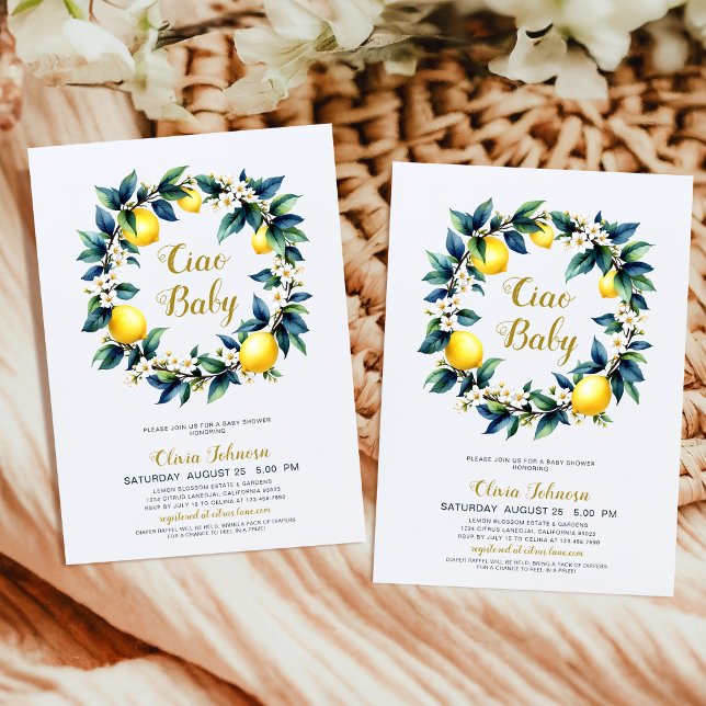 Invitation Ciao Baby Lemon Wreath Amalfi Citrus Baby Shower  (Créateur téléchargé)