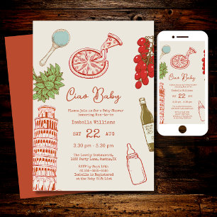 Invitation Ciao Baby Line Work Italian Pizza Baby Shower