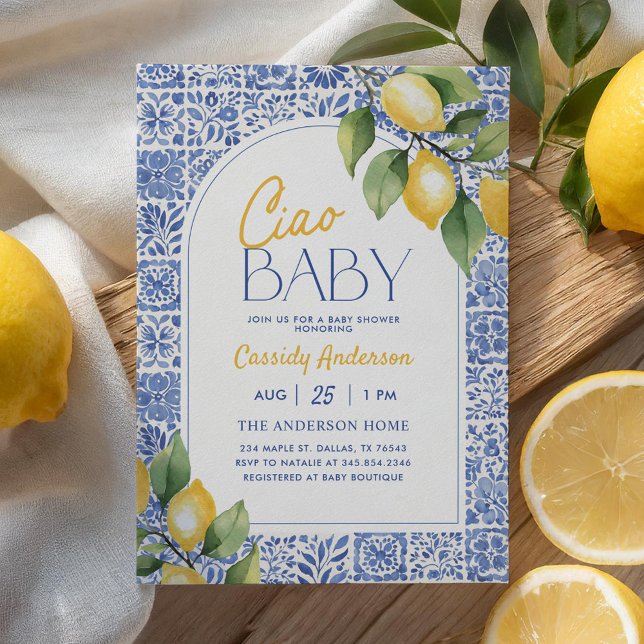 Invitation Ciao Baby Mediterranean Tiles Lemon Baby Shower (Créateur téléchargé)