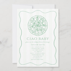 Invitation Ciao Baby Pizza Vert Fête de Naissance Neutre